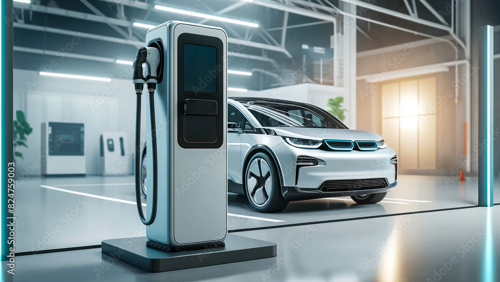 power supply unit connected to a hybrid electric car, showcasing the charging process in action power supply unit connected to a hybrid electric car, showcasing the charging process in action