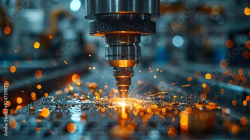 Close-up of CNC machine at work cutting metal with sparks, representing modern precision manufacturing photo