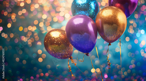 Festive balloons and glitter banner - Celebration design