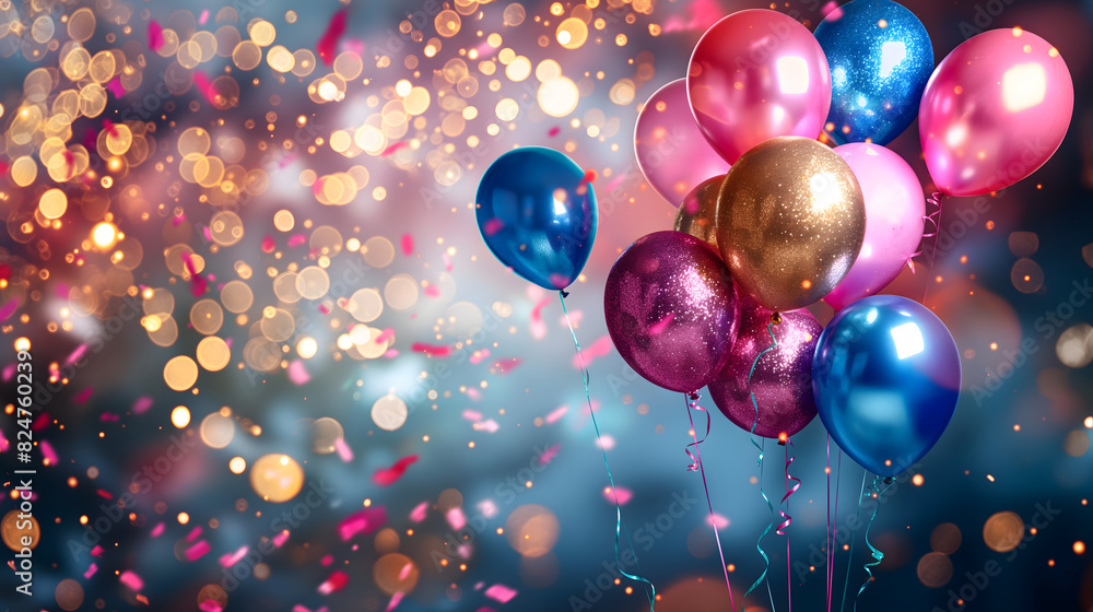 Festive balloons and glitter banner - Celebration design Festive balloons and glitter banner - Celebration design