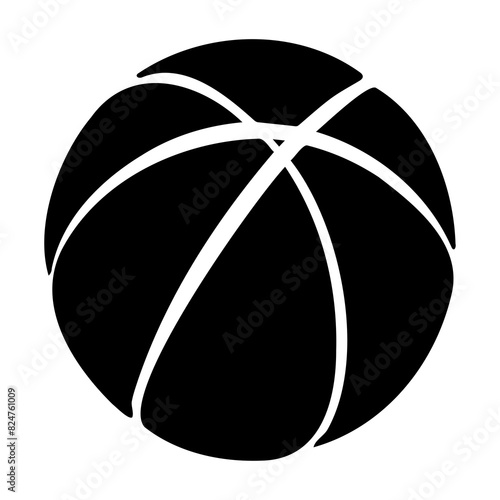 Black and white icon of a basketball, representing sports and athletic activities in a simple, graphic style.