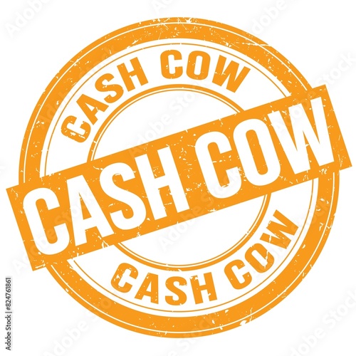 Fotografie CASH COW text written on orange round stamp sign