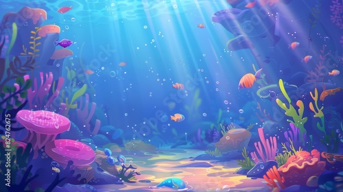 An underwater cartoon nature background outdoors. #824762675