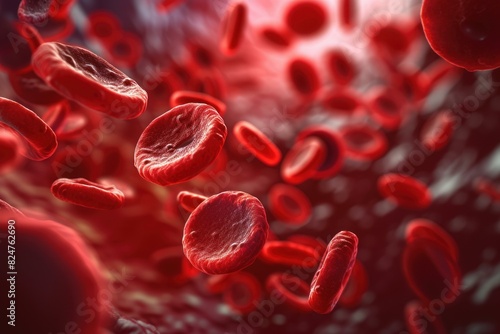 3d illustration of red blood cells flowing through a blood vessel
