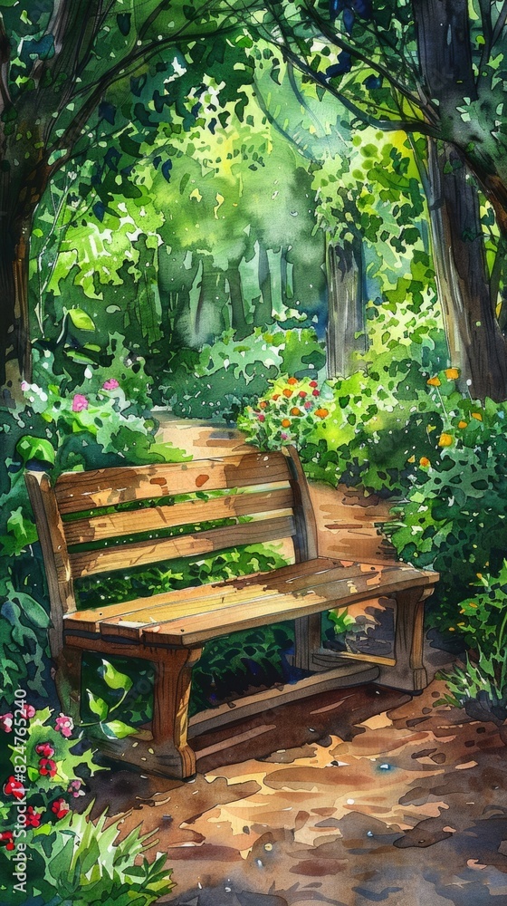 Obraz premium The benches in the park forest