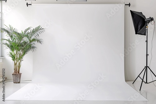 a white backdrop with a plant in front of it
