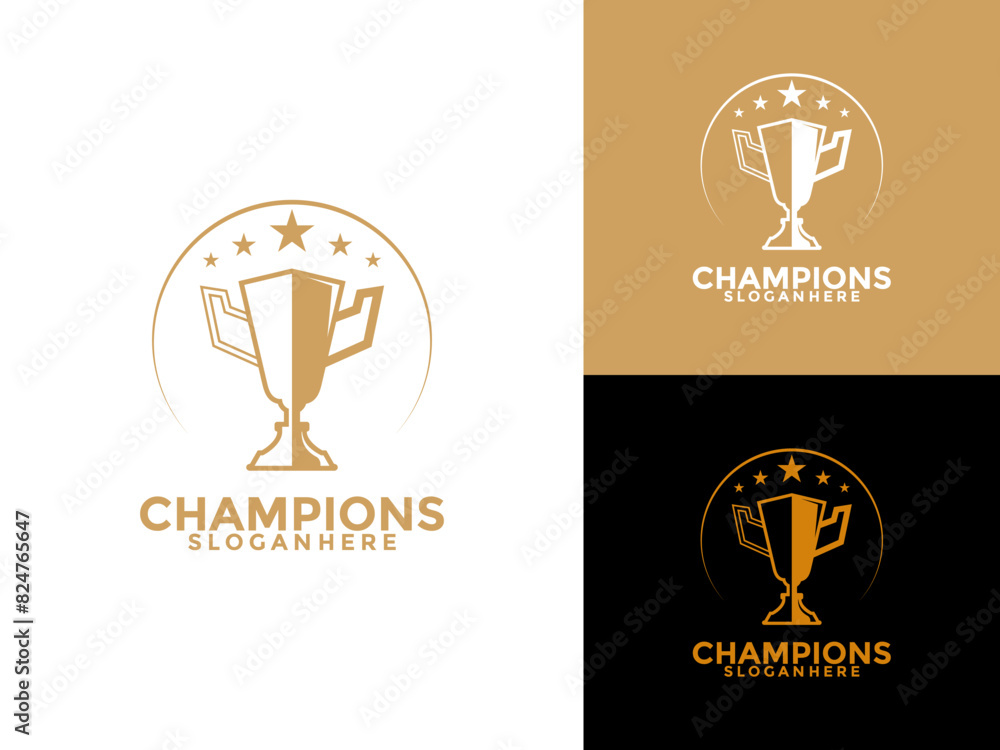 Trophy with start logo icon design template flat vector illustration, Award Winner logo design template Trophy with start logo icon design template flat vector illustration, Award Winner logo design template