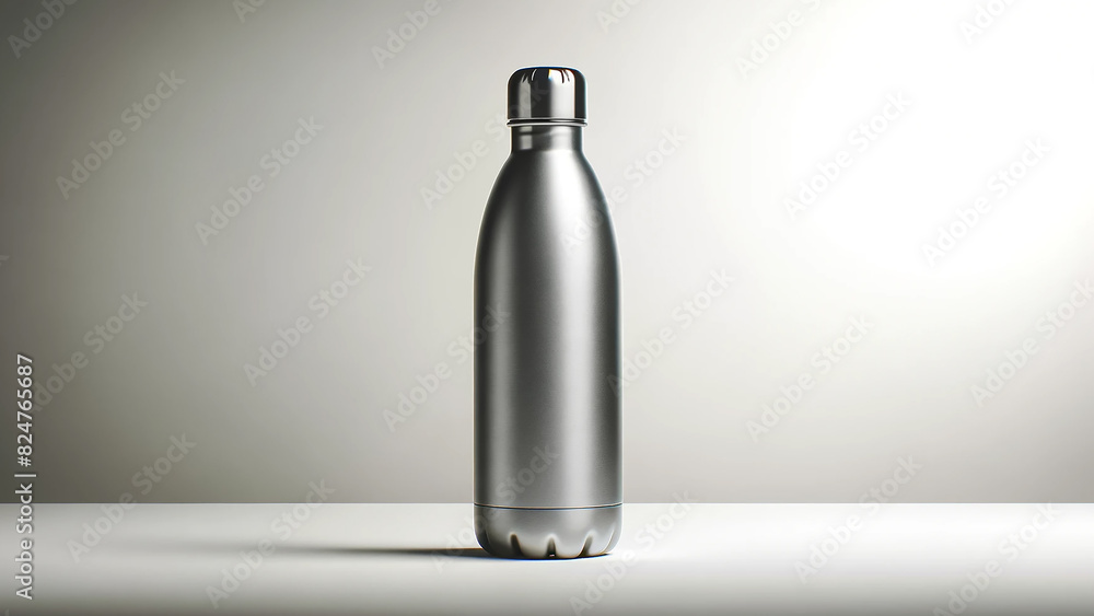 modern reusable aluminum water bottle mockup, presented against a clean modern reusable aluminum water bottle mockup, presented against a clean