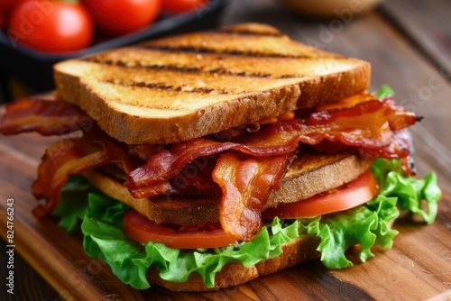 Toasted bread with bacon  lettuce  tomato  and mayo for a perfect blt sandwich