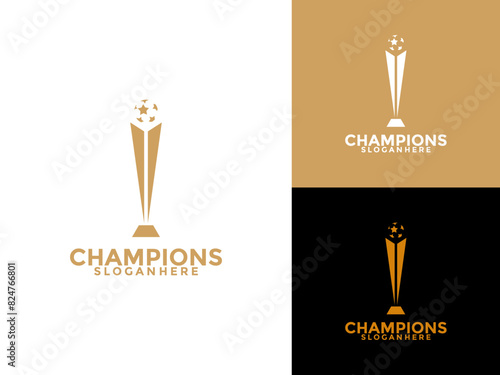 Trophy with Ball logo icon design template flat vector illustration, Award Winner logo design template