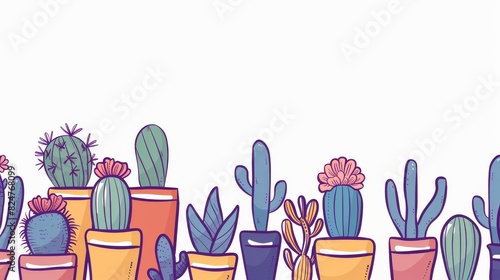 The simple doodle style houseplant cactus background in png format