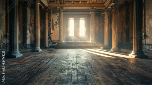 An empty palace stage architecture creates a spiritual atmosphere. photo