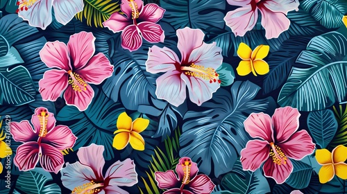 Hawaiian hibiscus blossom fabric with a hawaiian pattern. © Антон Сальников