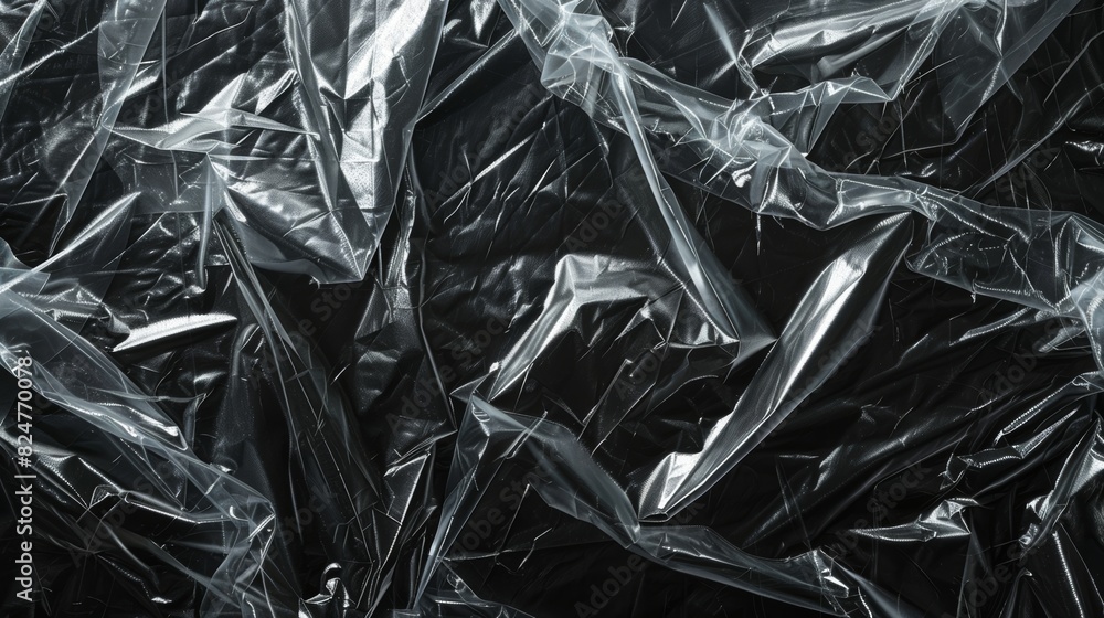Wallpaper with a wrinkled plastic wrap texture on a black background Wallpaper with a wrinkled plastic wrap texture on a black background
