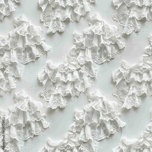 Seamless floral ruffles curtains lace fabric delicate white pretty lace textile wall backdrop repeat tile pattern layered soft Edwardian Victoria stage vintage wall background timeless bridal wedding  © Sawoon