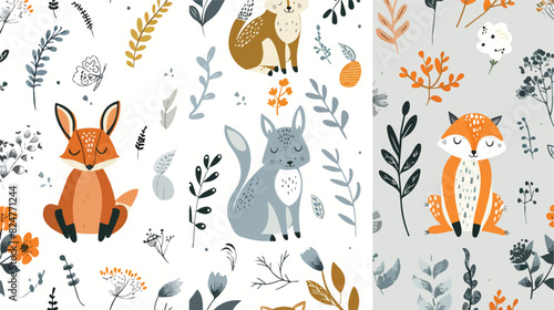 Scandinavian banners. Nordic wild animals doodle flor