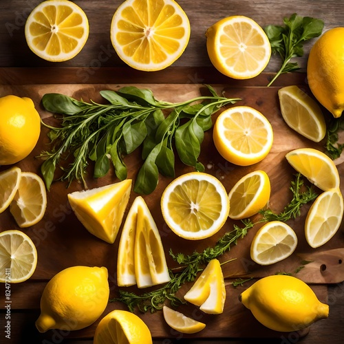 describe a kitchen scene where lemon pices putt in the beautifull way.\ photo