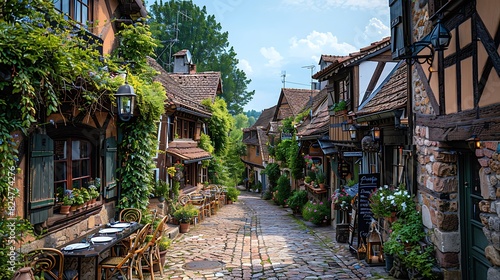 A quaint and charming village, with cobblestone streets and cozy cafes, inviting visitors to experience the charm and warmth of a small-town tourist attraction.