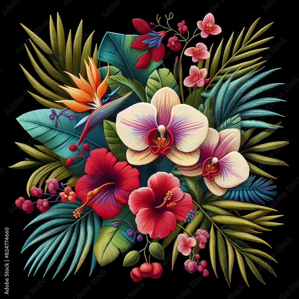 Naklejka premium Elegant Floral Embroidery Design Delicate Blooms for DIY Projects Microstock Image