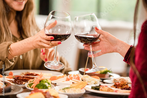 a meal with wine, red wine