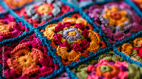 close up of colorful fabric knitting pattern AI generated  © Naz