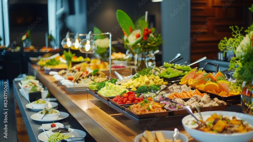 A buffet dinner party concept with food and festivities
