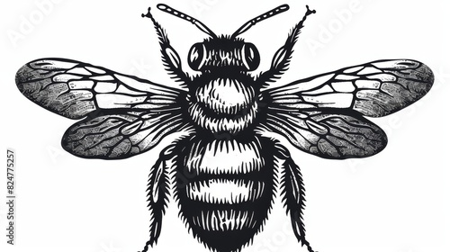 Clipart of an old vintage linocut pattern of a bee