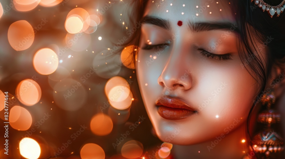 A beautiful Indian female relaxing with her eyes closed against a blurred background A beautiful Indian female relaxing with her eyes closed against a blurred background