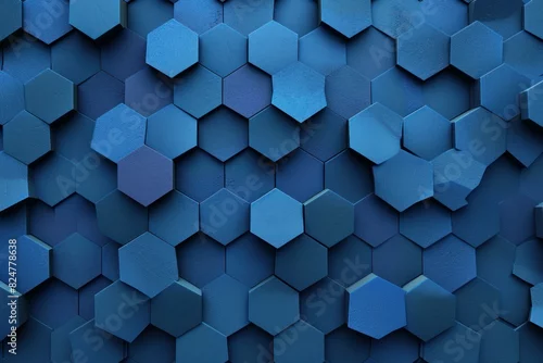 Obraz  z motywem Close-up of a textured wall with a geometric pattern of blue hexagons