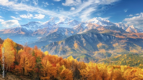 Stunning high-quality sunny day panoramic mountain autumn landscape photography for purchase
