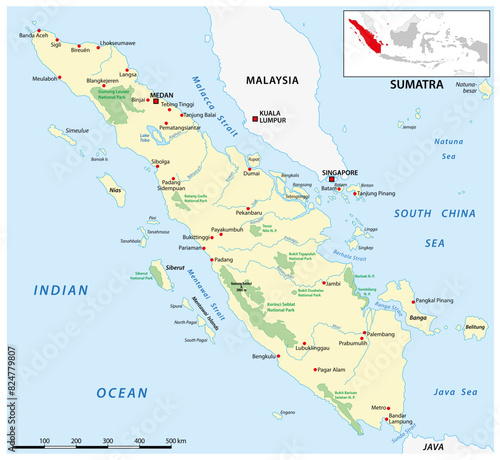 Vector map of the Indonesian island of Sumatra