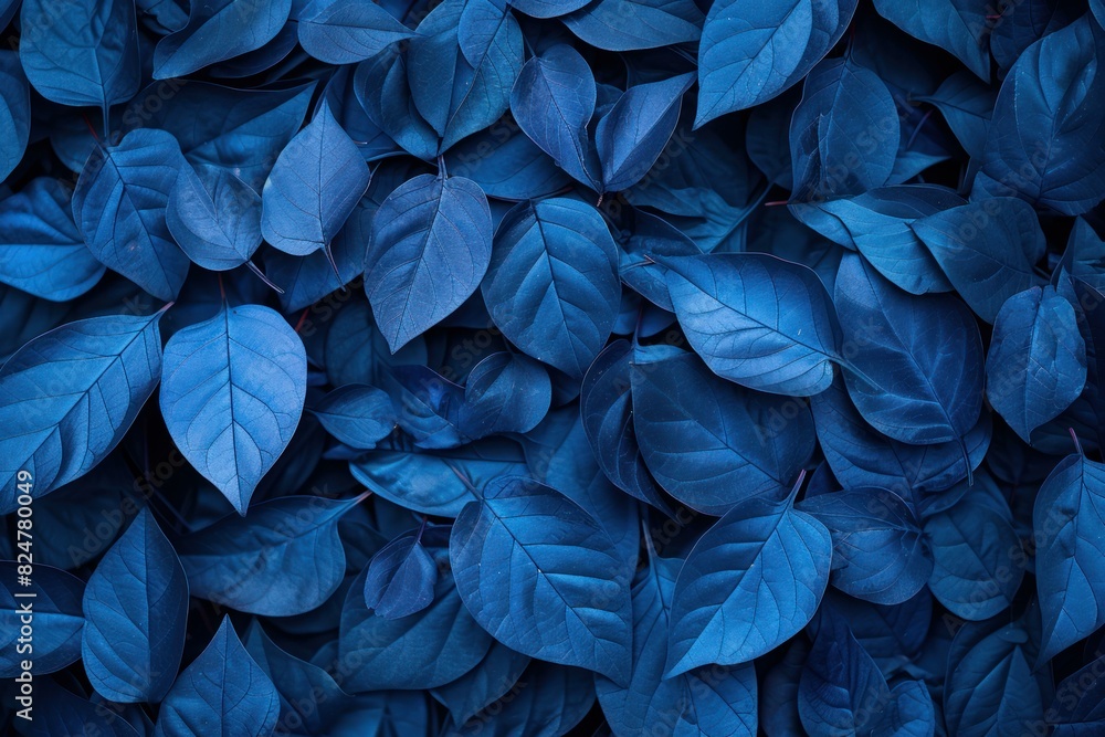 Soothing blue leaves pattern texture with monochromatic nature background for eco-friendly botanical wallpaper and serene close-up detail of organic flora in cool tones Soothing blue leaves pattern texture with monochromatic nature background for eco-friendly botanical wallpaper and serene close-up detail of organic flora in cool tones