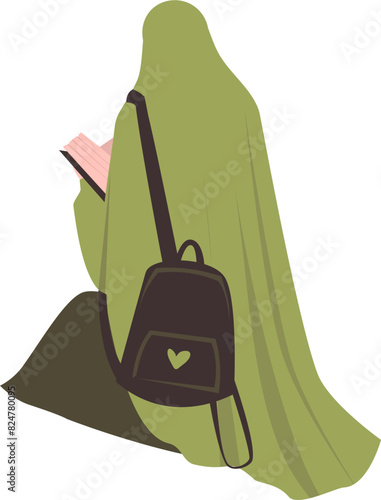 Muslim woman reading book. Muslim student Illustration.