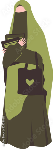 Muslim woman reading book. Muslim student Illustration.