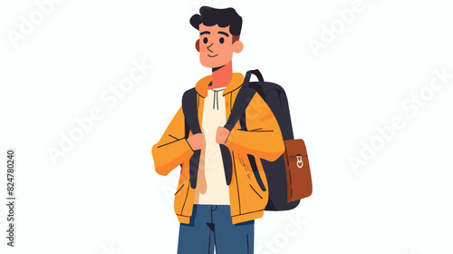 Student hold jacket in hands. Young man with backpack © Fareeha