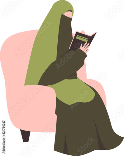 Muslim woman reading book. Muslim student Illustration.
