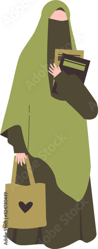 Muslim woman reading book. Muslim student Illustration.