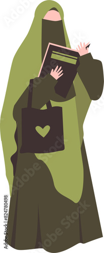 Muslim woman reading book. Muslim student Illustration.