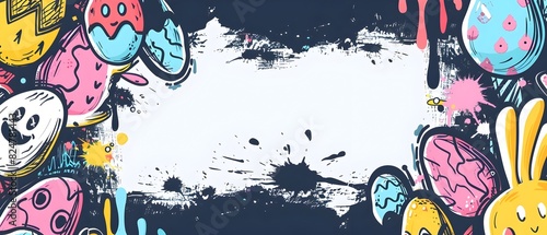 Vibrant Punk Inspired Easter Border Design with Graffiti Style Icons and Blank Space for Expressive Message