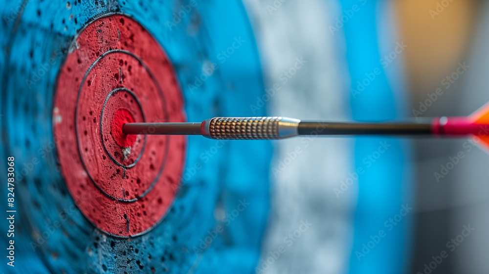 dart board with darts, red point