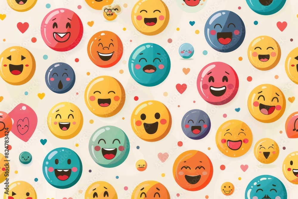 Background with various emojis. Flat illustration. World Emoji Day Background with various emojis. Flat illustration. World Emoji Day