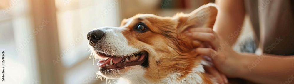 corgi dog being groomed bright natural lighting corgi dog being groomed bright natural lighting