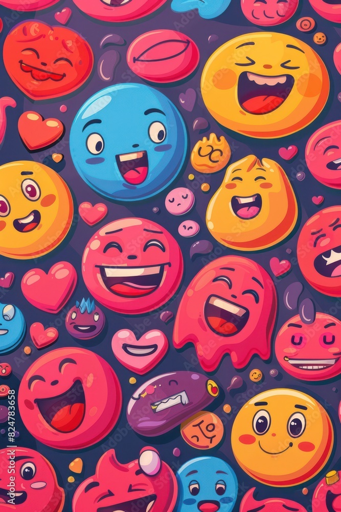 Background with various emojis. Flat illustration. World Emoji Day Background with various emojis. Flat illustration. World Emoji Day