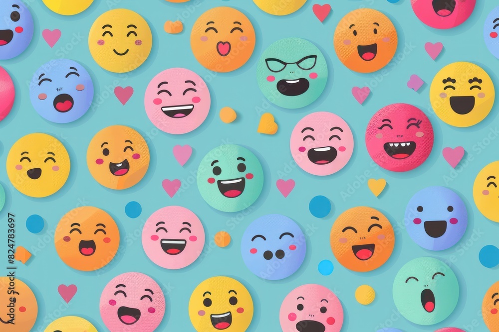 Background with various emojis. Flat illustration. World Emoji Day Background with various emojis. Flat illustration. World Emoji Day
