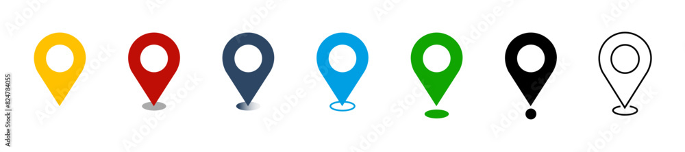 Flat map dot icons in different colors and shapes set collection or location icons on white background vector
