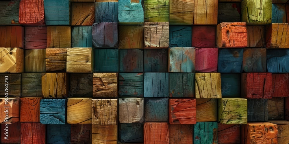 Abstract block stack wooden 3d cubes, colorful wood texture for backdrop Abstract block stack wooden 3d cubes, colorful wood texture for backdrop