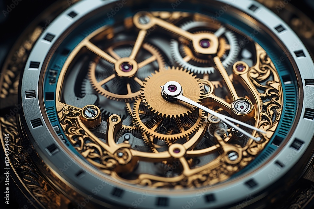 Close-up of an intricate mechanical watch movement