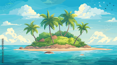 Tropical island background. Cartoon ocean nature land