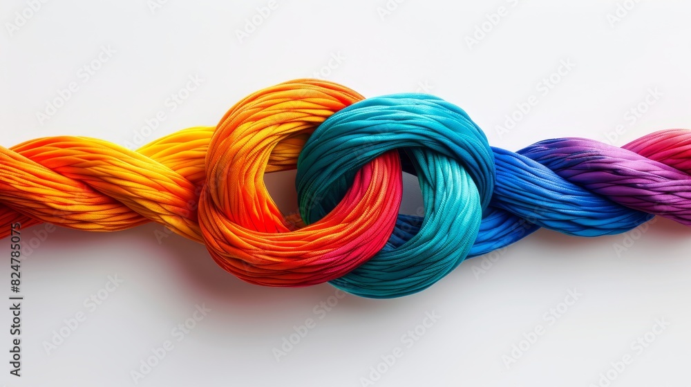 Vibrant braided ropes on white background symbol of unity, diversity, and teamwork Vibrant braided ropes on white background symbol of unity, diversity, and teamwork