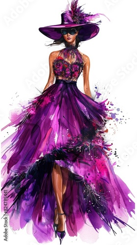 A woman in a purple dress, illustrated